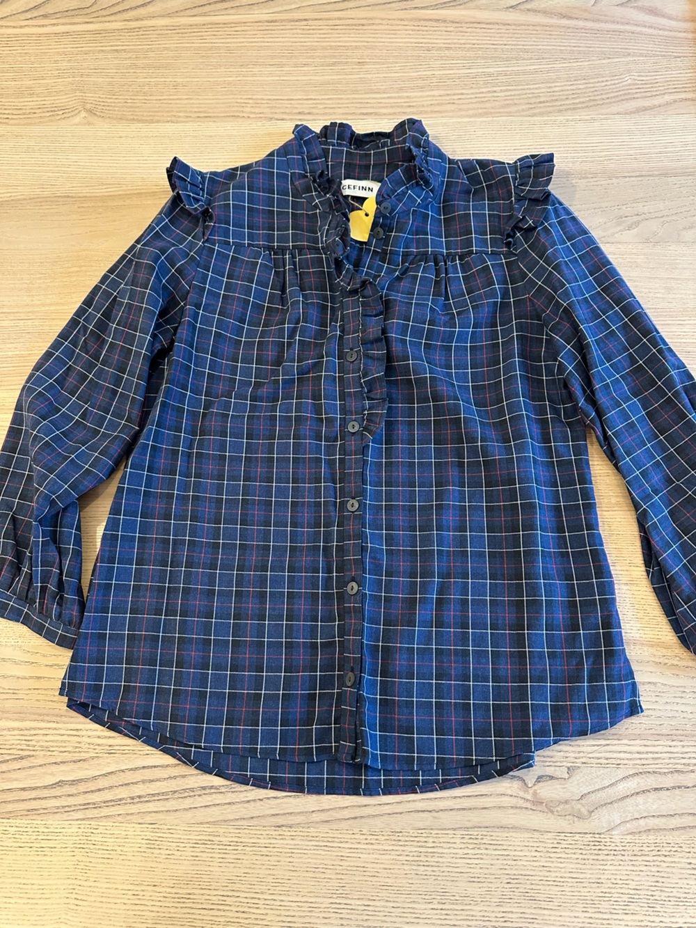 Cefinn Navy Plaid Women's Button-Front Blouse size 6
